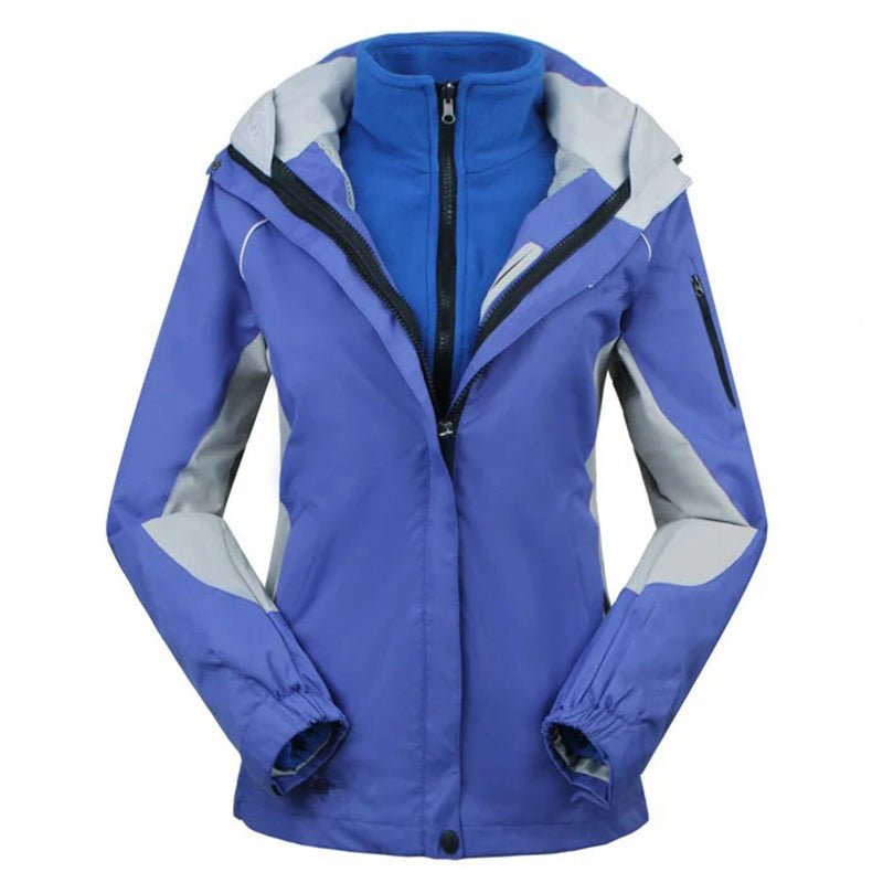 Chaqueta 3 en 1 para mujer. Capucha desmontable con cordón, puños con ajuste de velcro azul