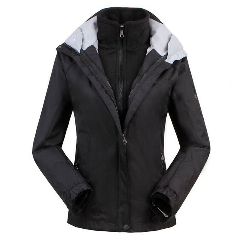 Chaqueta 3 en 1 para mujer Capucha desmontable con cordón, puños con ajuste de velcro negro