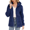 Chaqueta Sherpa para mujer con capucha, cremallera y bolsillos azul