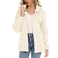 Chaqueta Sherpa para mujer con capucha, cremallera y bolsillos beige