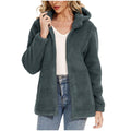 Chaqueta Sherpa para mujer con capucha, cremallera y bolsillos gris oscuro