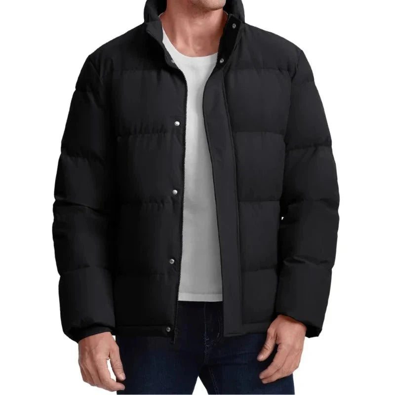 Chaqueta acolchada para hombre, rellena de plumón de ganso, impermeable negro