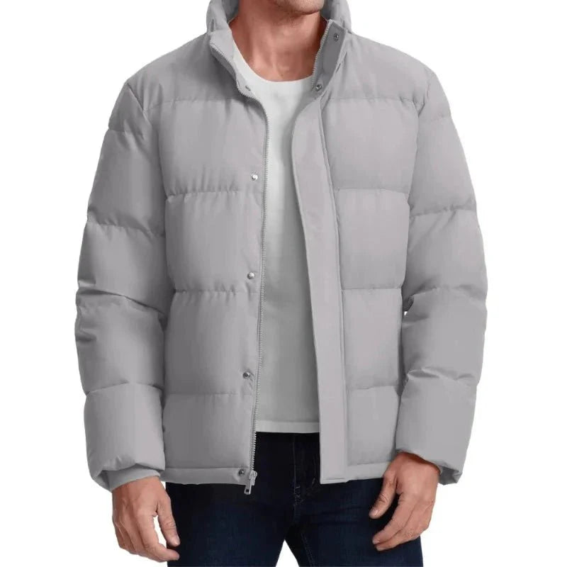 Chaqueta acolchada para hombre, rellena de plumón de ganso, impermeable gris claro