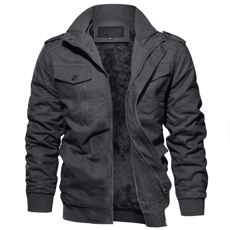 Chaqueta bomber forrada con bolsillos interiores gris oscuro