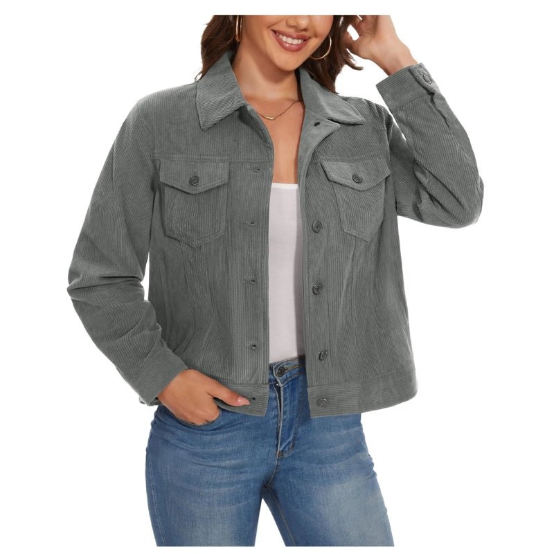 Chaqueta corta de terciopelo para mujer gris oscuro