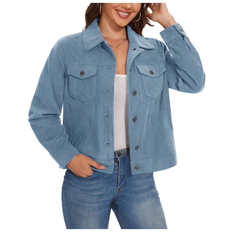 Chaqueta corta de terciopelo para mujer azul claro