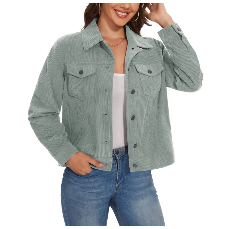 Chaqueta corta de terciopelo para mujer gris claro