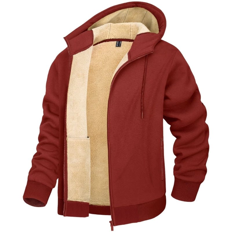 Chaqueta tipo sudadera con capucha y forro tierra roja