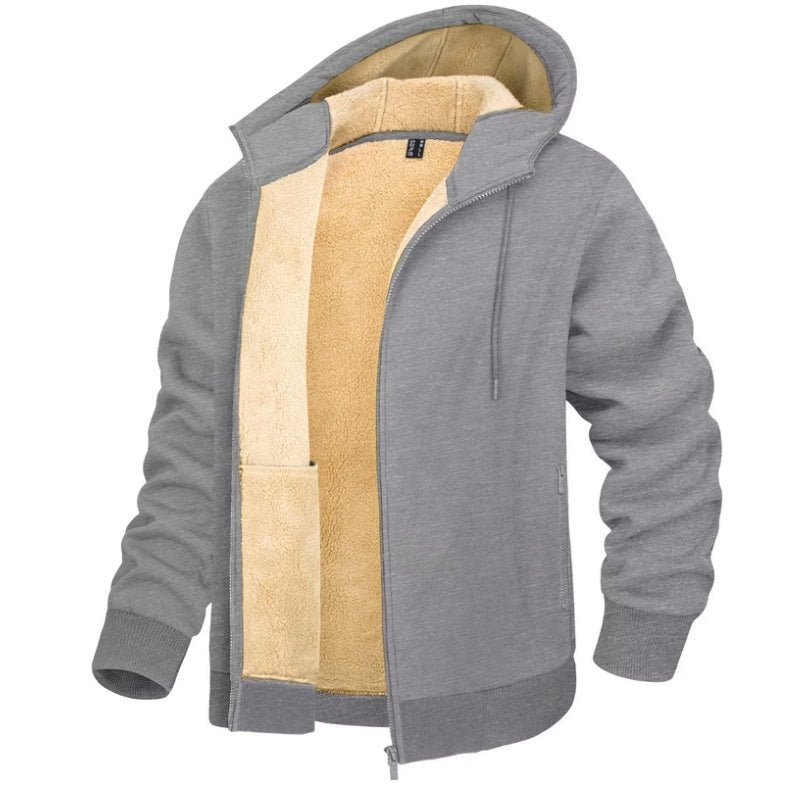 Chaqueta tipo sudadera con capucha y forro gris claro